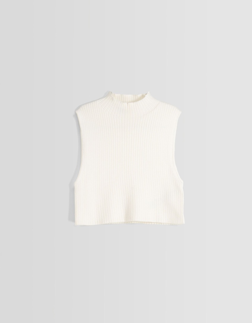 Blusa de malha sem mangas com gola alta