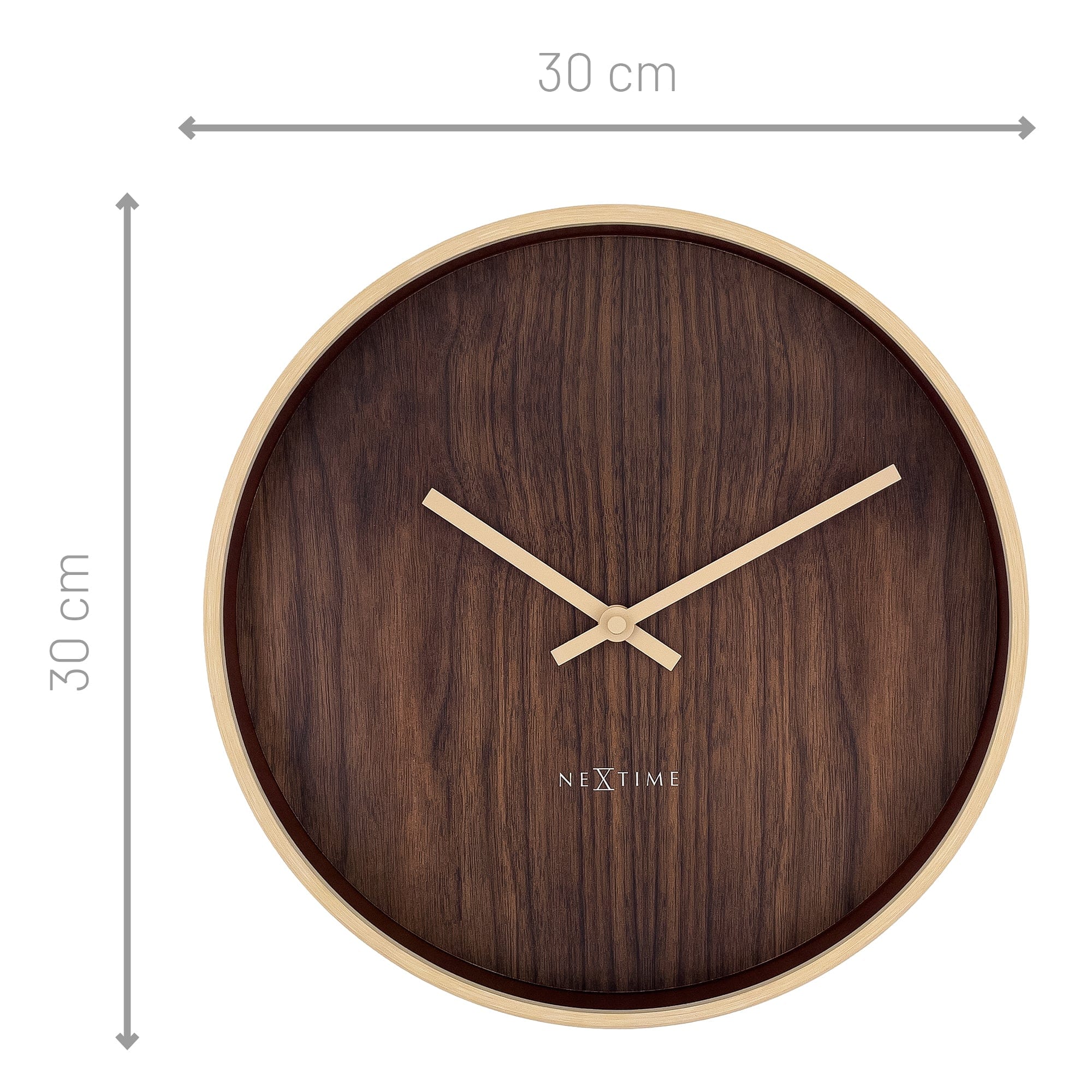 NeXtime - Wandklok 30cm - Stille - Lichtbruin|Darkbruin - Plastic -