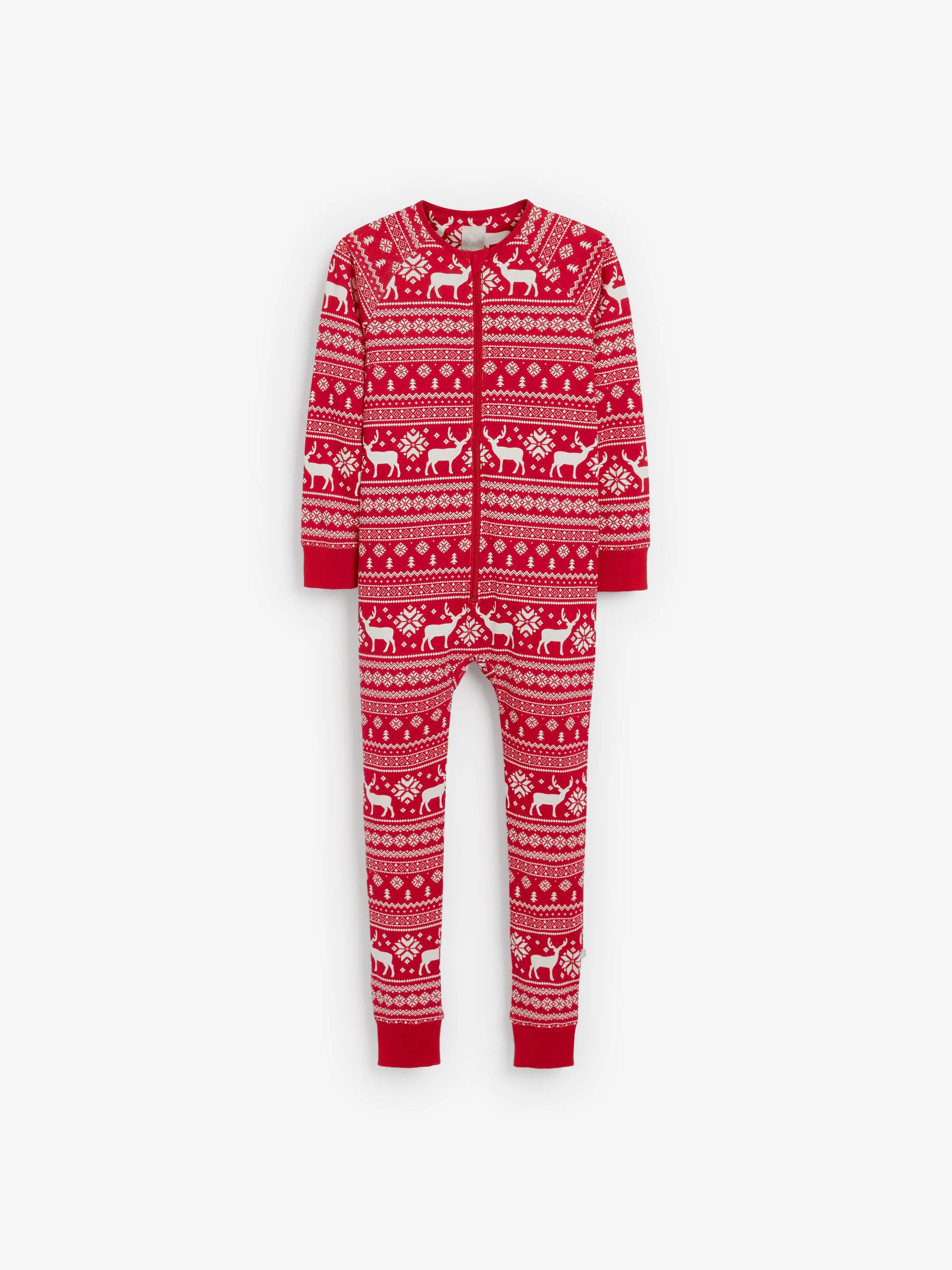 Rood - The Little Tailor Kids Rendier kerstmis fair isle-patroon 100% katoen alles-in-één