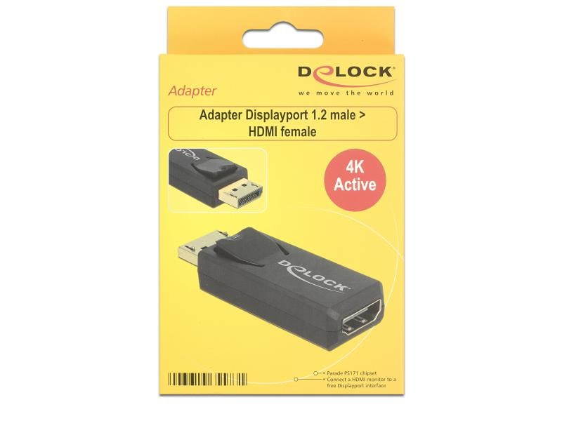 Delock Adapter Displayport - HDMI aktiv, 4K, schwarz Displayport zu HDMI Adapter