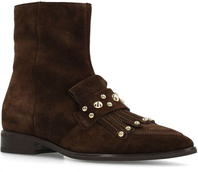 Manfield - Enkellaarsjes - Donkerbruin - Leer - Studs