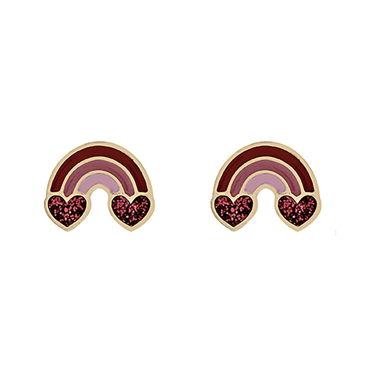 Boucle d'oreilles arc-en-ciel /coeur or laque