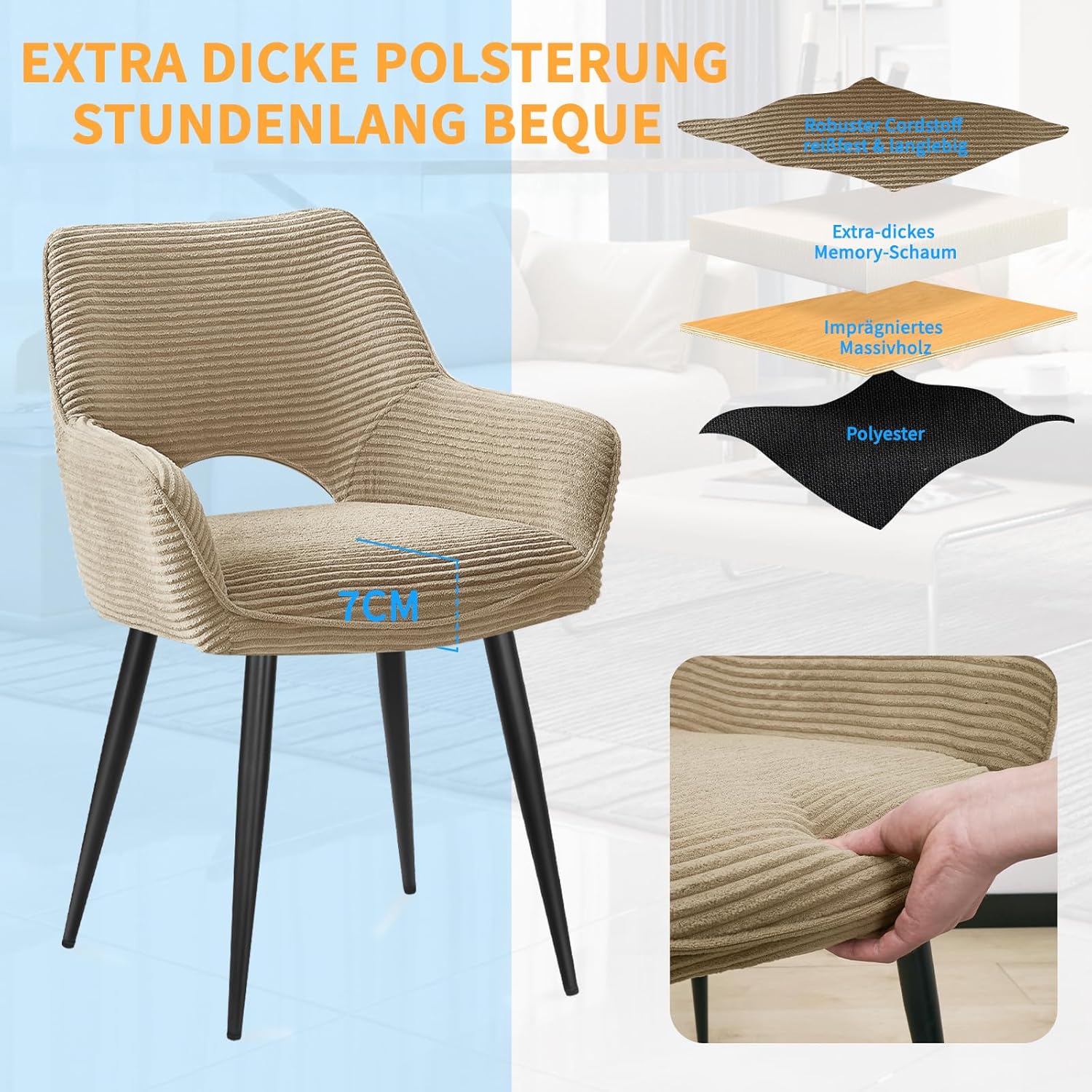 Esszimmerstühle 4er Set,Armlehnstuhl mit Metallbeine,geeignet als Schminktisch Stuhl,Stühle Esszimmer,Samt Stuhl,Küchenstühle,Wohnzimmerstuhl,Polsterstuhl mit Samtigem Gefühl,Kaki