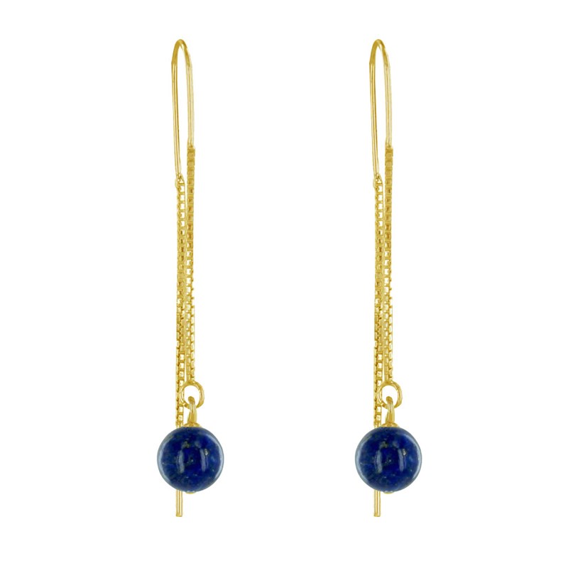 Boucles d'Oreilles Chainette Argent Doré et Perles de Lapis Lazuli