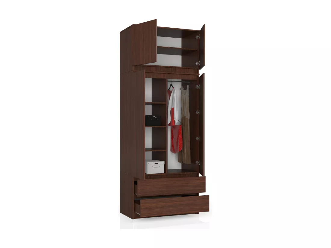 Armoire avec surmeuble AKORD S90 Wengé 90 cm 2 portes 2 tiroirs façade Wengé 6 étagères 90x51x234 cm