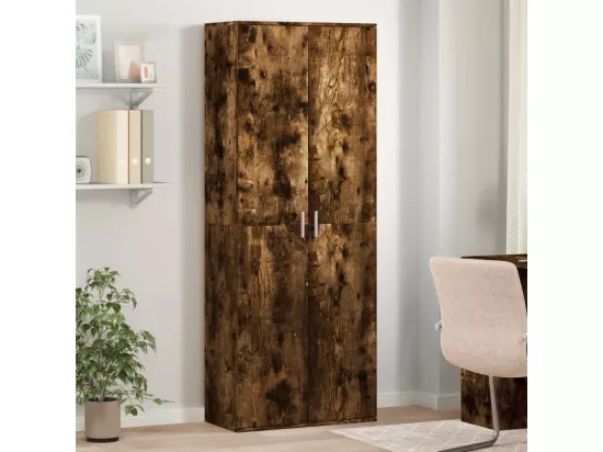Buffet haut chêne fumé 70x35x180 cm bois d'ingénierie