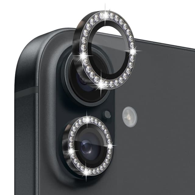 NORTHJO Kameralinsebeskyttelse med Strass til iPhone 16 / 16 Plus, Hærdet Glas