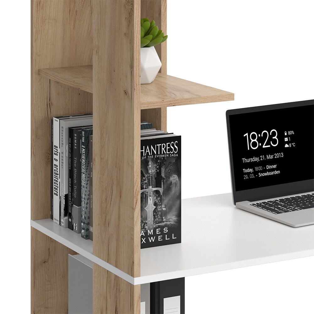 Vicco Schreibtisch Tower Weiß Sonoma 122 x 55 cm mit 4 Fächern