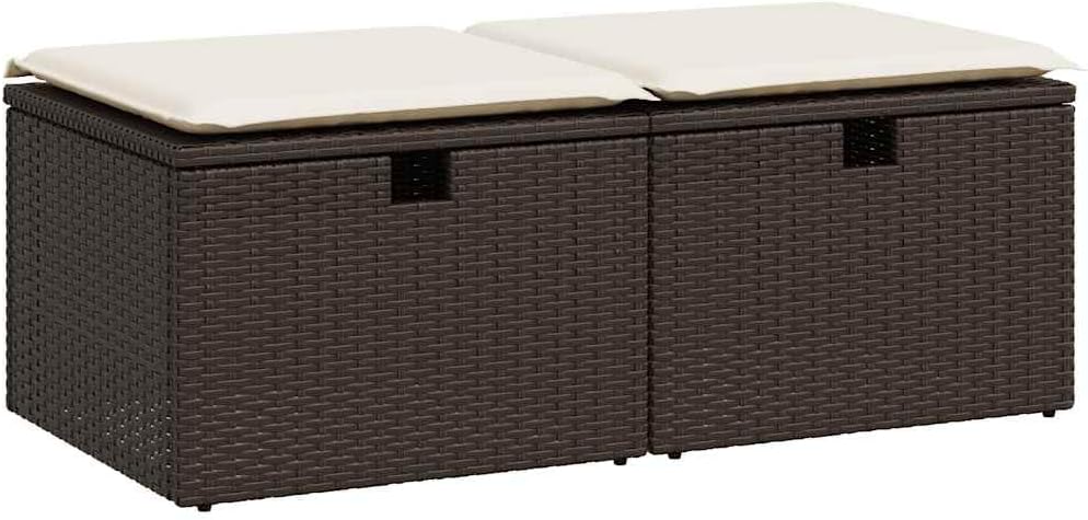 2-TLG. Garten-Sofagarnitur mit Kissen Braun Poly Rattan Akazie Gartenmöbel Set, Outdoor Balkonset Terrassenmöbel, Gartenlounge Sitzgruppe für Terrasse, Balkon, Garten -D