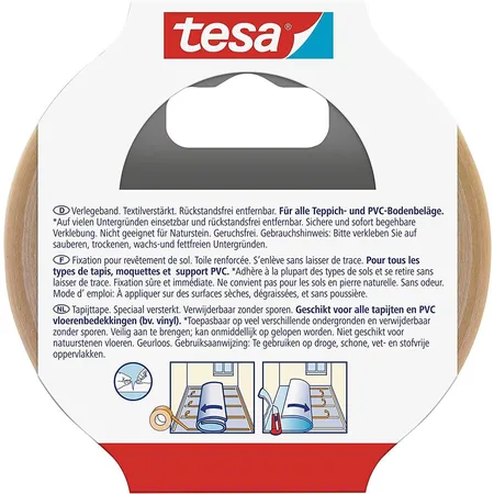 tesa Verlegeband rückstandsfrei entfernbar, Gewebeverstärkt, Doppelseitig, 10 m x 50 mm