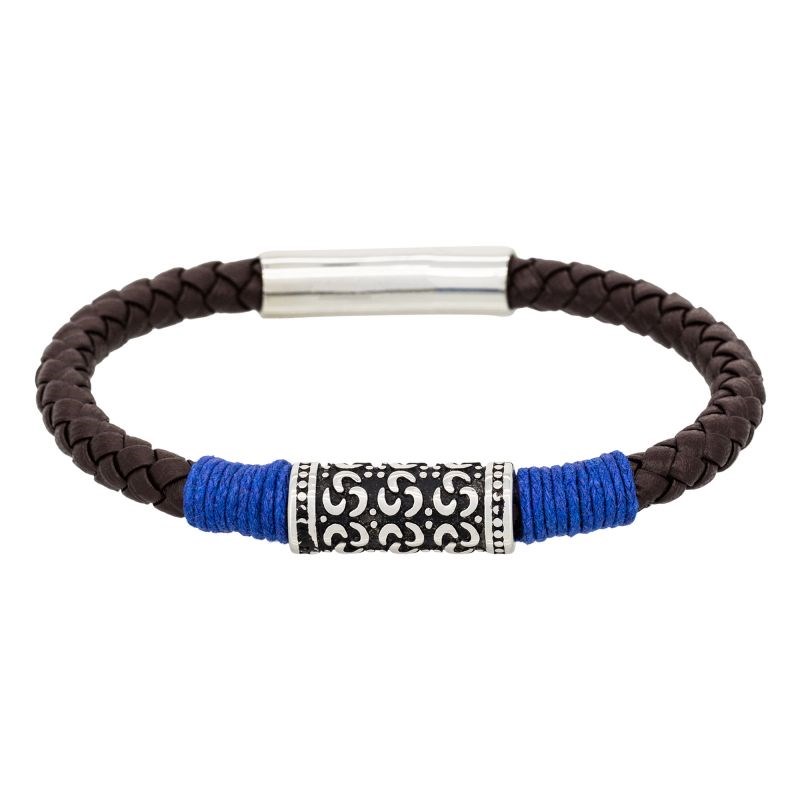 Bracelet Homme cuir marron et détail bleu 