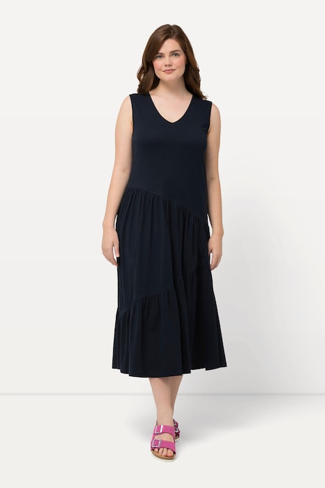 Midikleid, A-Linie, V-Ausschnitt, ärmellos, Biobaumwolle