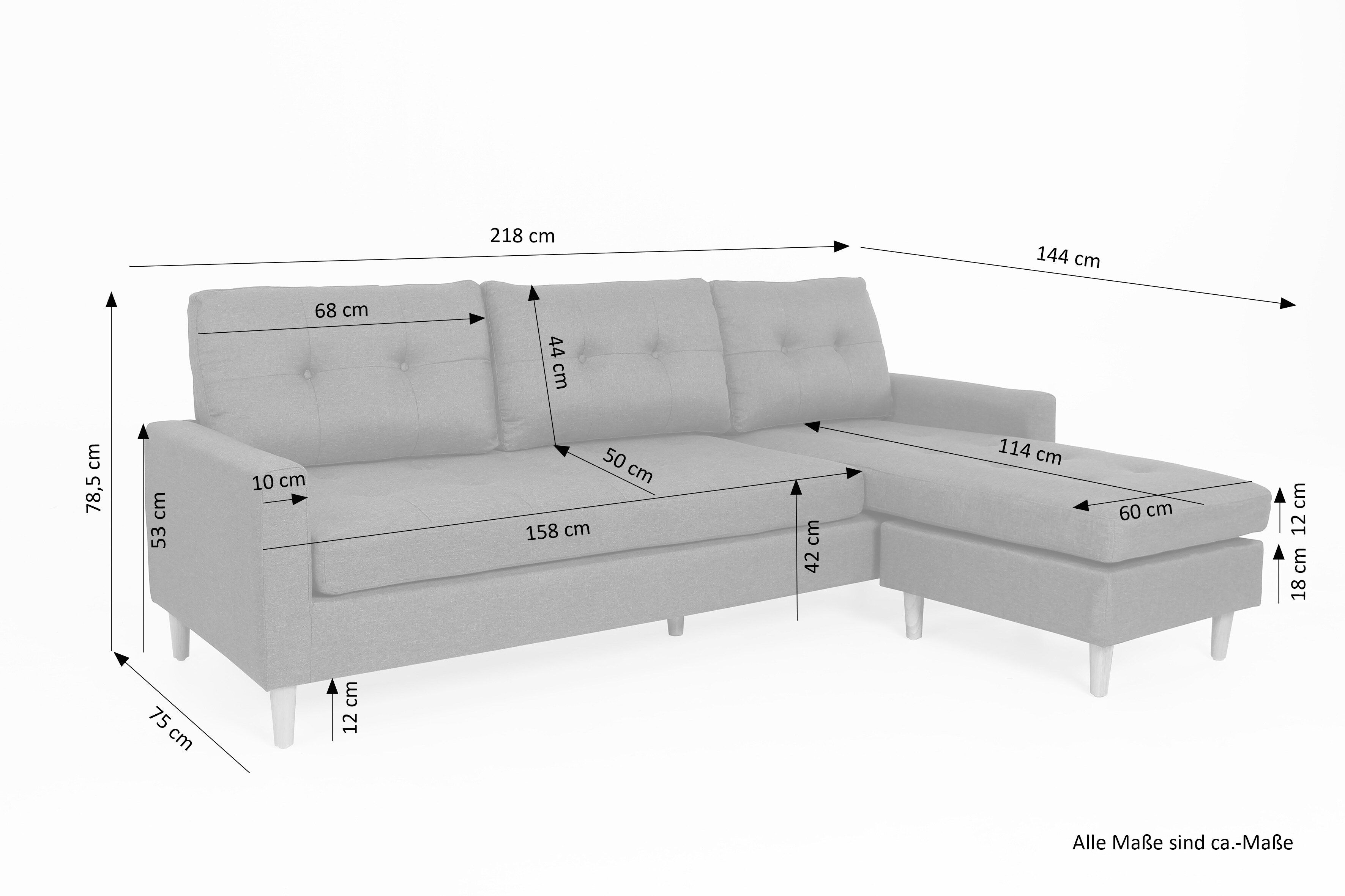 byLIVING Ecksofa ATLANTA, Samtbezug dunkelgrau, Gestell Rubberwood schwarz