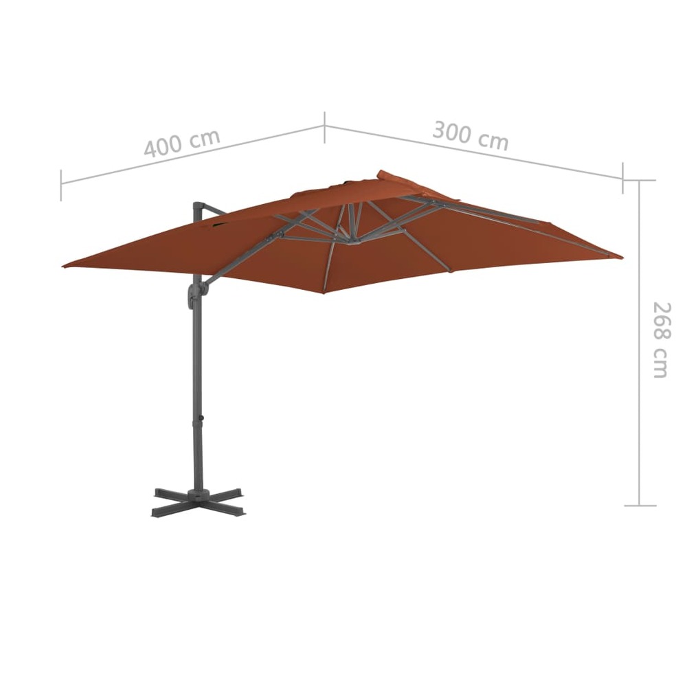Parasol déporté avec mât en aluminium 400 x 300 cm orange foncé
