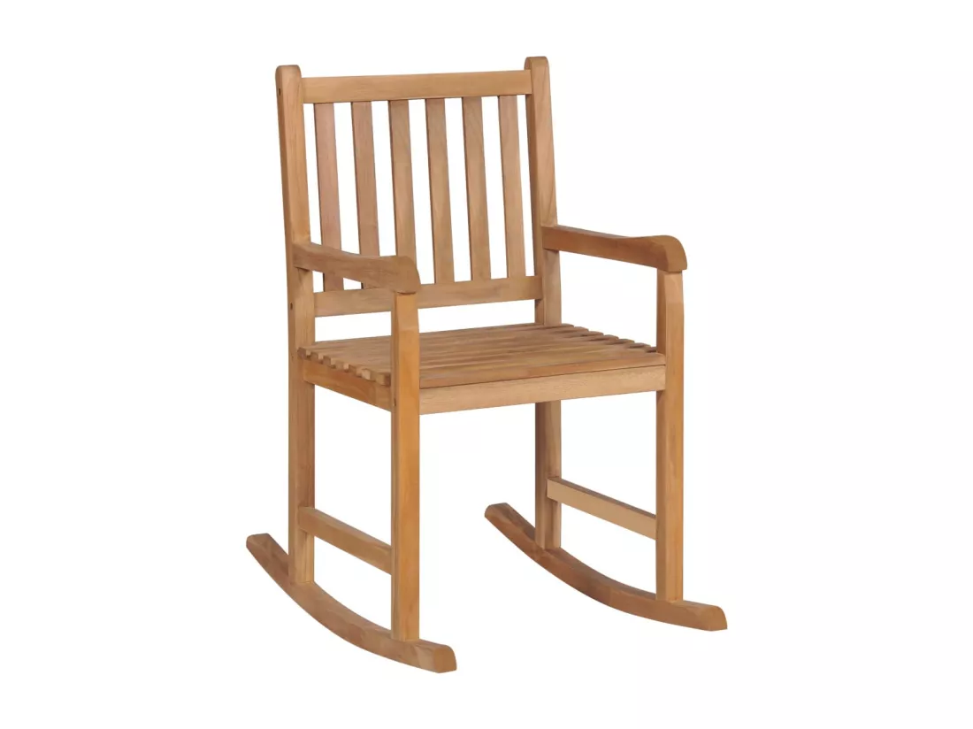 Chaise à bascule avec coussin crème Bois de teck solide
