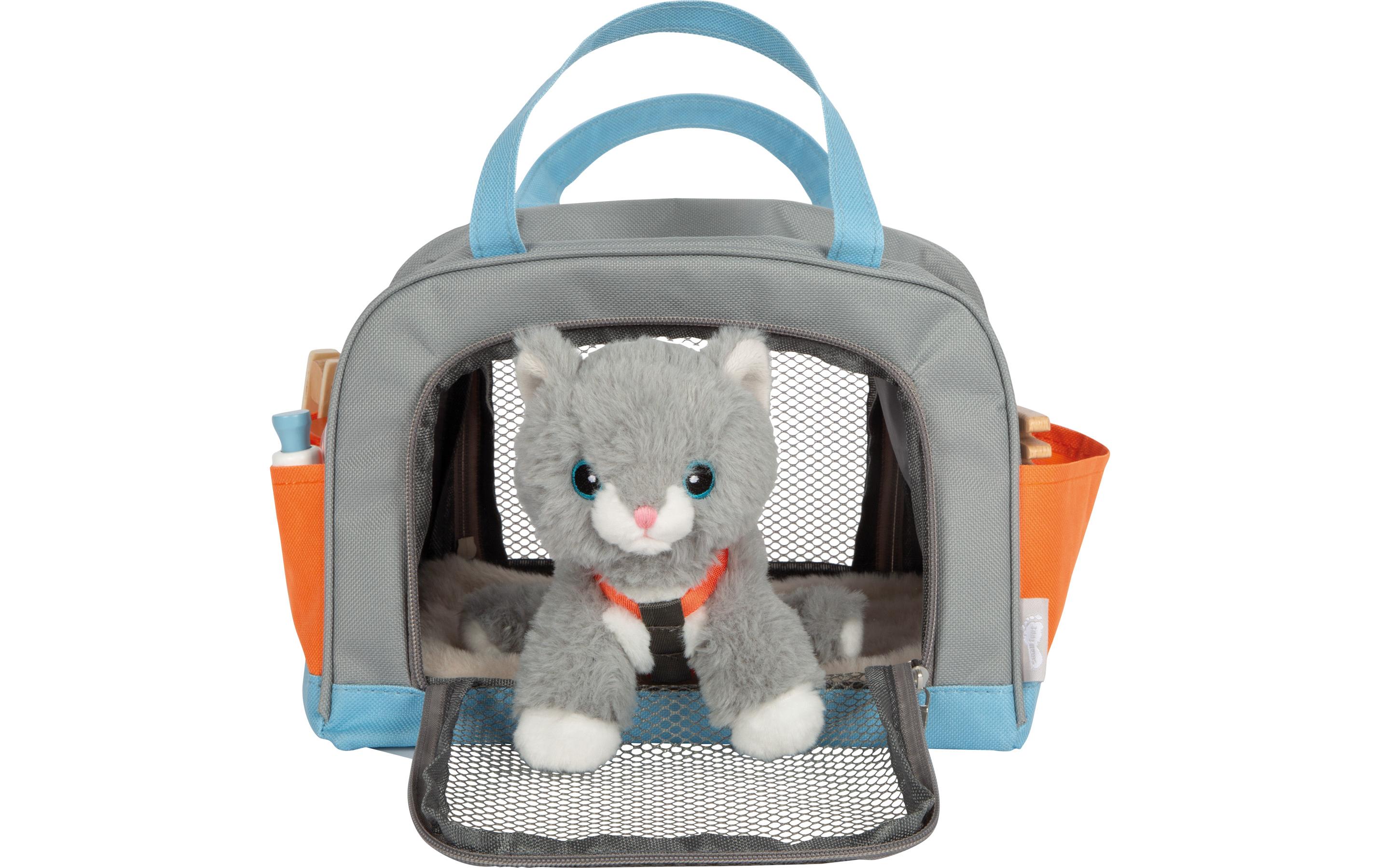 Katze mit Tasche und Pflege-SetPlüschkatze mit Transporttasche und Pflegezubehör