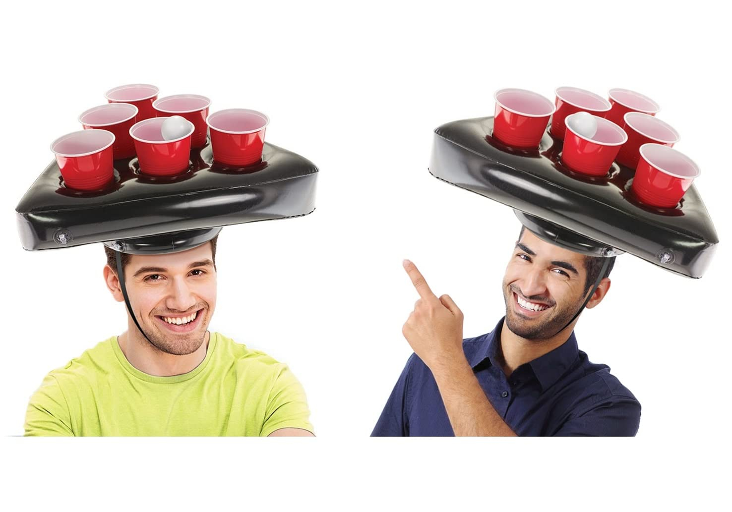 (10-tlg. Set) Aufblasbarer Party Hut Beer Pong Trinkspiel Wurf Spiel inkl. Becher / Bälle / Luftpumpe - Schwarz