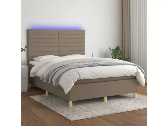 Sommier tapissier avec matelas et LED Taupe 140x190 cm Tissu