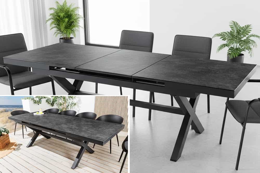 Ausziehbarer In- und Outdoor Esstisch EMPIRE 180-240cm anthrazit Keramik Gartentisch