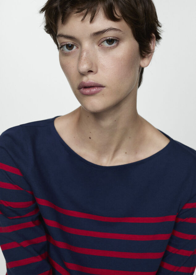 MANGO Striped boat-neck t-shirt Navy