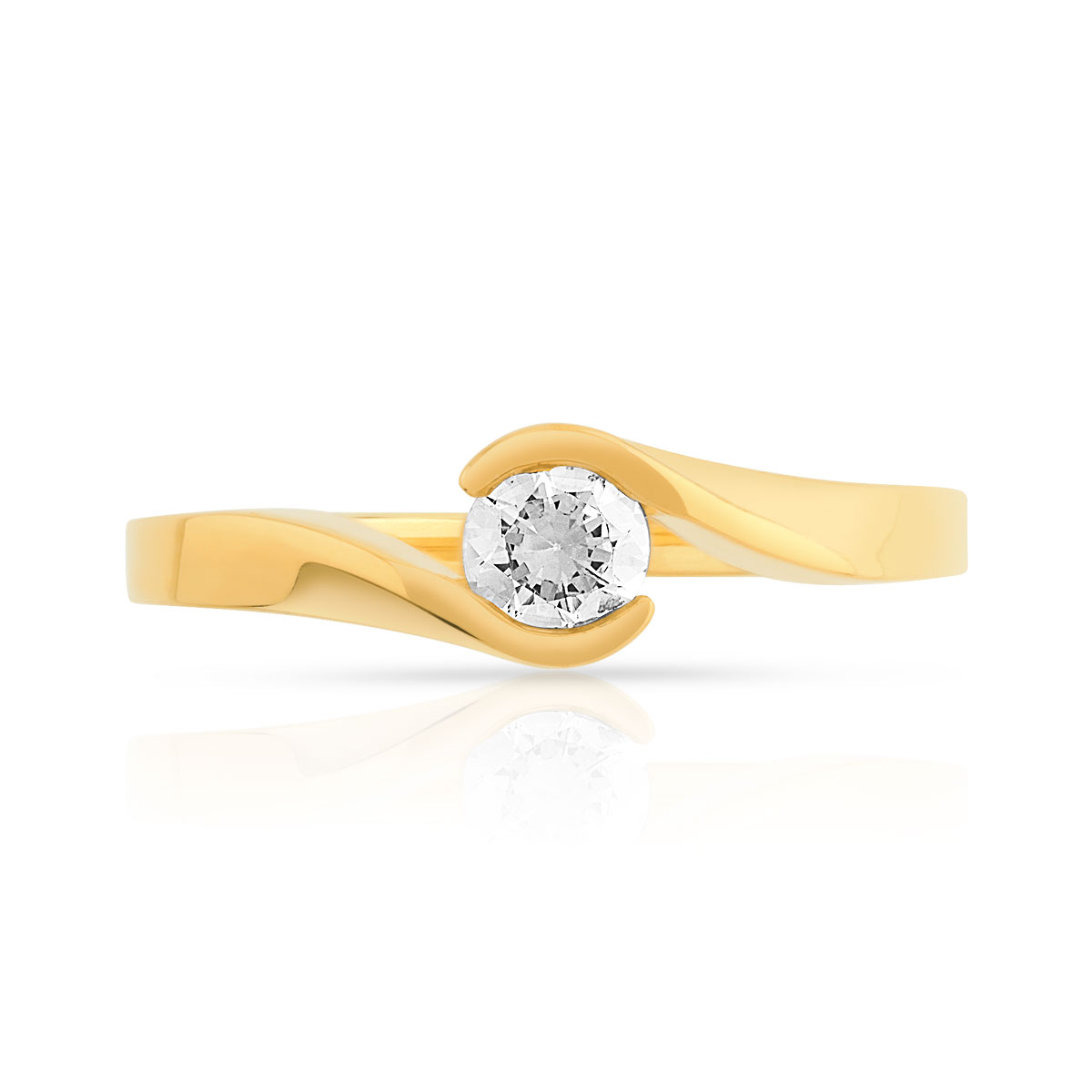 Bague solitaire or 750 jaune diamant synthétique 0.30 carat