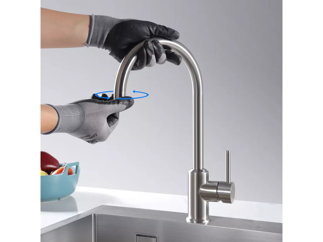 Cecipa max Mitigeur de Cuisine Monocommande, Robinet Évier en Acier Inox , Robinetterie Rotatif à 360° Brossé,EU Modèle