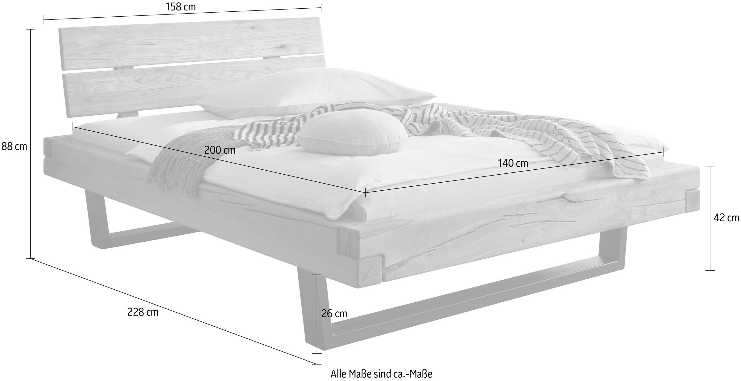 Home affaire Massivholzbett »Ultima Balkenbett Doppelbett, Füsse Metallkufe« hohe Belastbarkeit: 200kg je Seite,  FSC®-zertifizierte Wildeiche oder Fichte, viele Breiten zur Auswahl