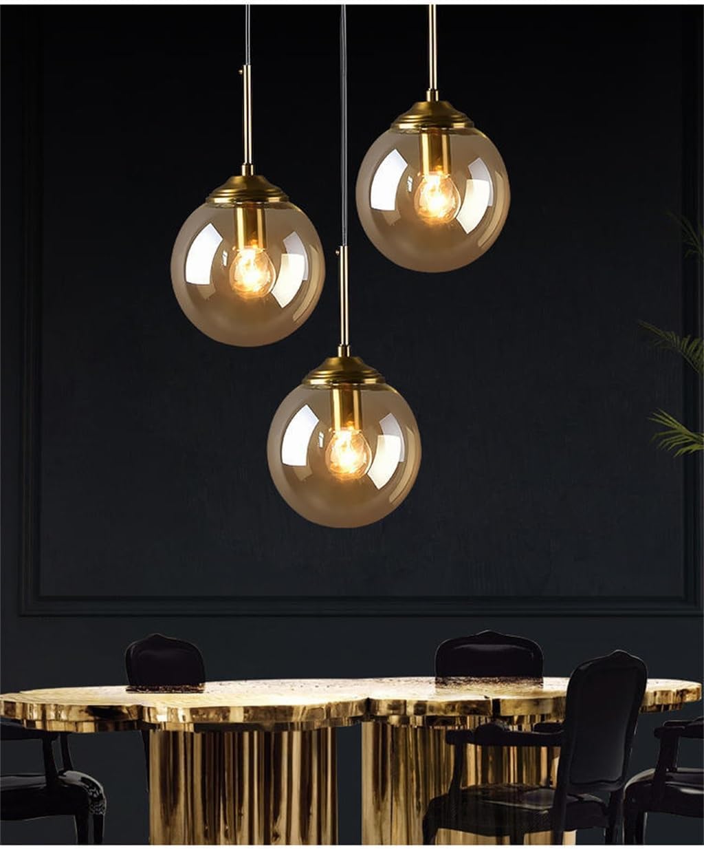 Glas Pendelleuchte Esstisch Hängelampe, Pendellampe 3-flammig Glas Lampenschirm Modern Design Kreative Hängeleuchte Höhenverstellbar Wohnzimmer Schlafzimmer Küche Leuchte Dekoration(Amber,3 heads)