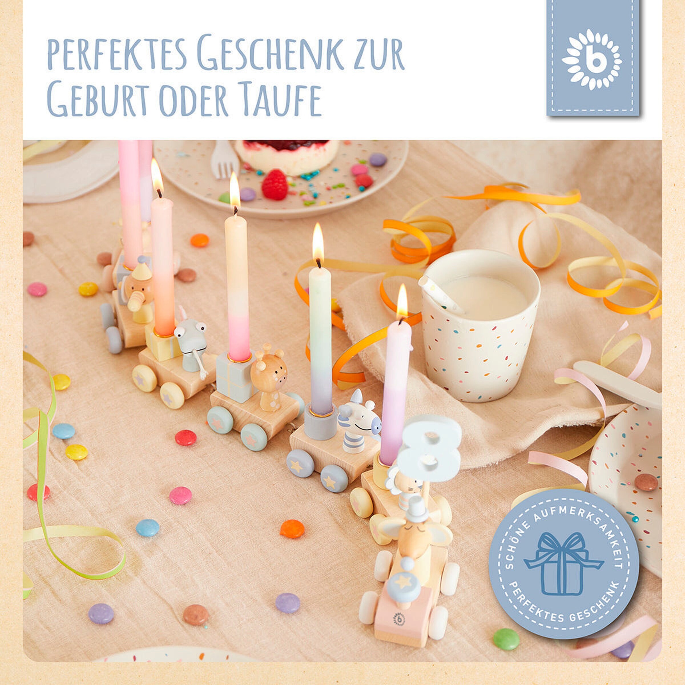 Bieco Geburtstagszug Holz Scandi-Chic Candy 0-99 Jahre Candy