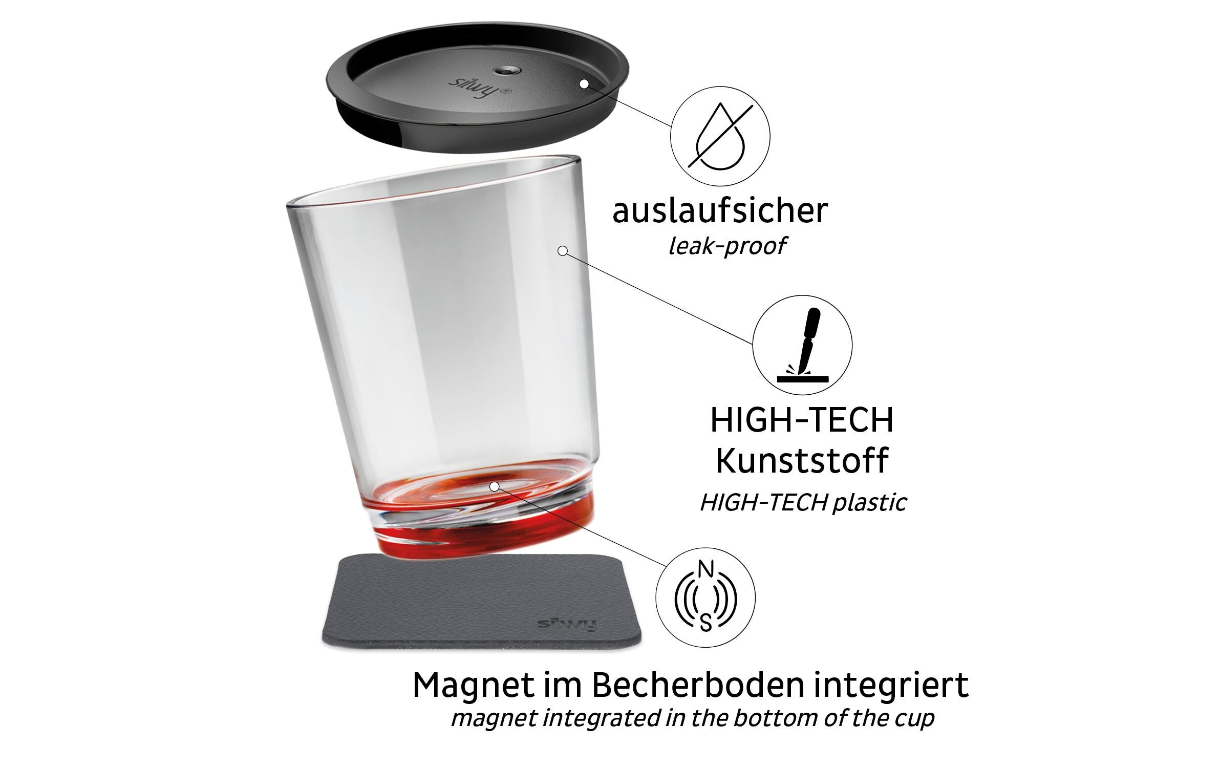 Magnet-Trinkbecher, 6er-SetStand- und bruchsichere Magnet-Trinkbecher, multicolor