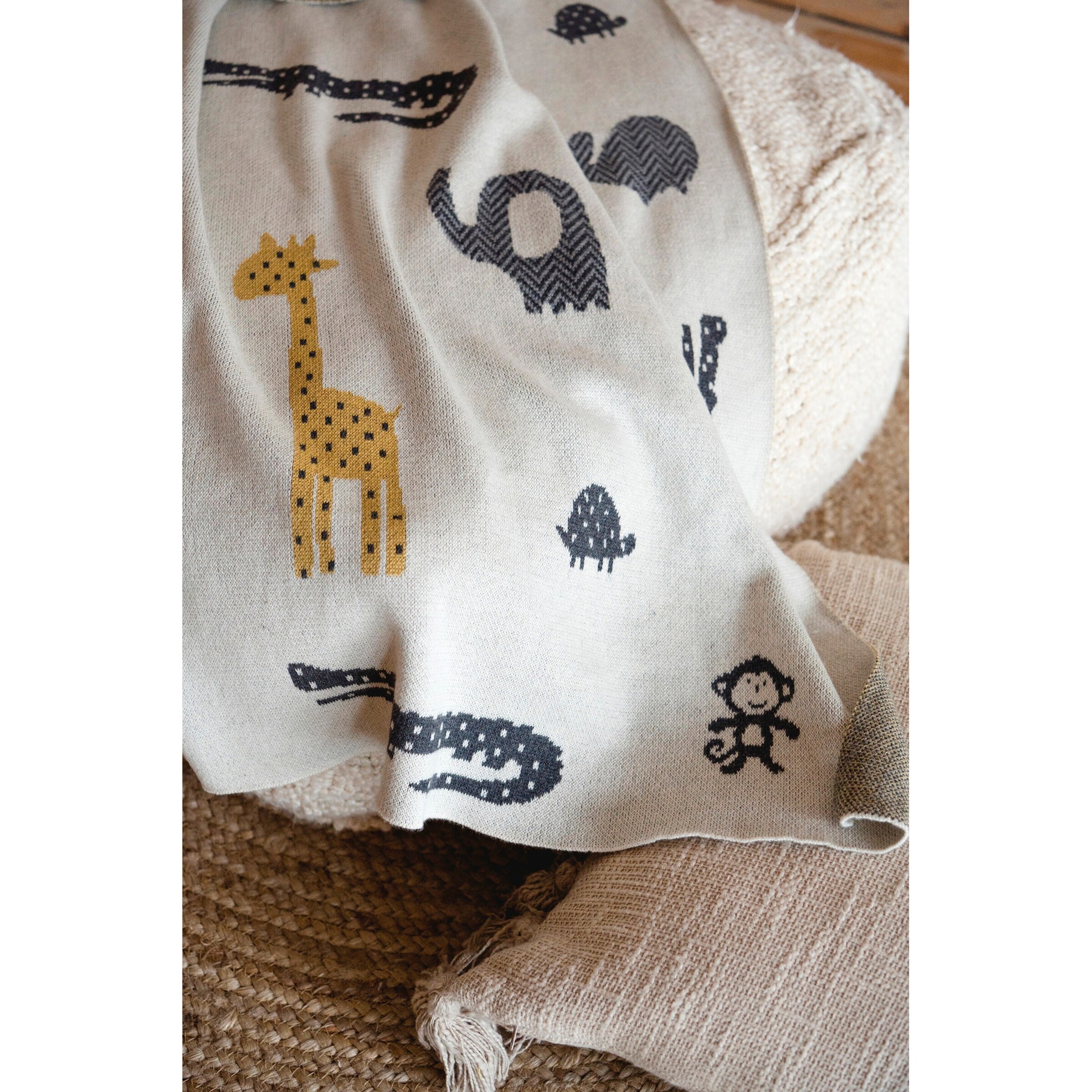 Kaiser Babydecke Strick 80x100 cm Organic Cotton Wildtiere / beige