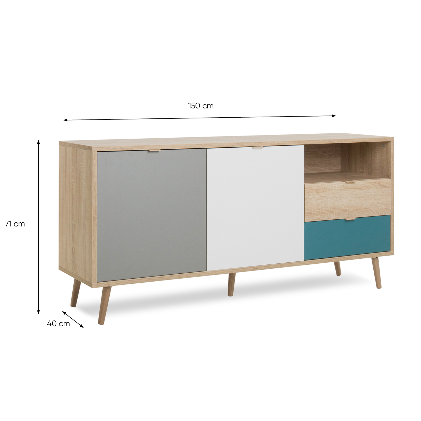 Sideboard CUBA - Sonoma Eiche - tricolor- 150 cm breit