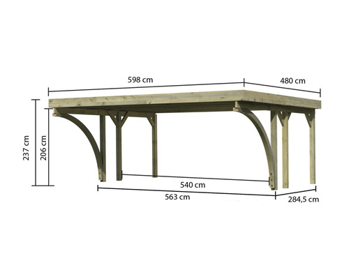 Dubbele carport Karibu Caan 1 variant C 598x480 cm drukgeïmpregneerd