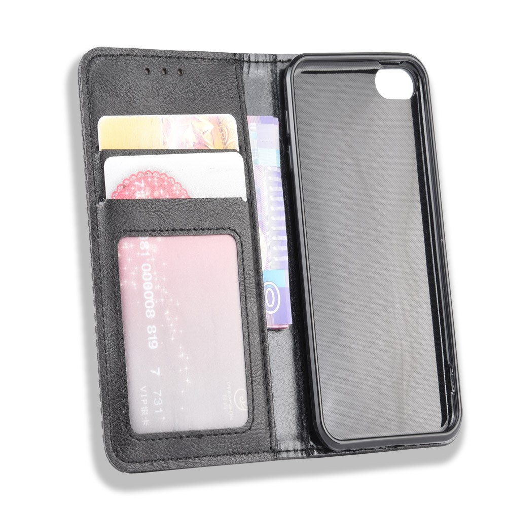 iPod Touch 7 / 6 / 5 Retro Leder Tasche Flip Cover Fashion Design - Schwarz