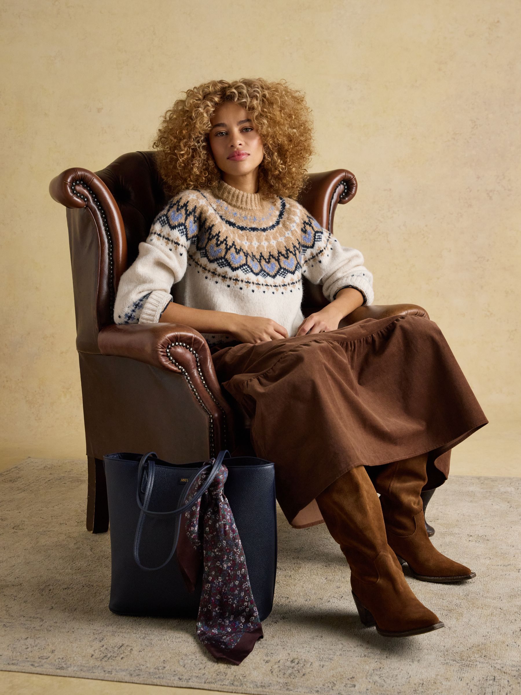 Cream & bruin - Joules Charlie Fair Isle Knitted Jumper