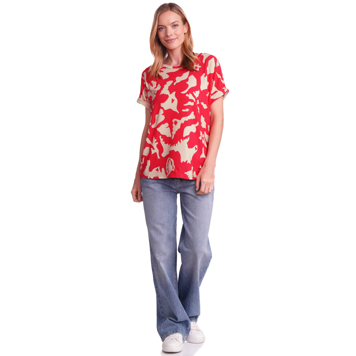 Gina Benotti Damen T-Shirt mit Print beige / rot