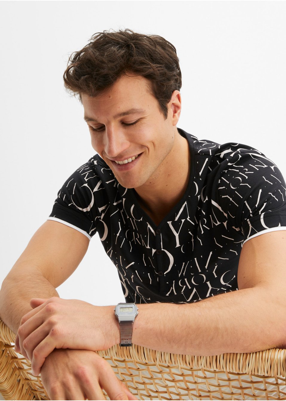 T-shirt col Henley, Slim Fit