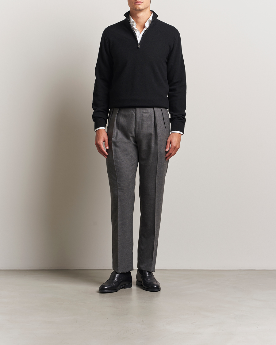 Ralph Lauren Purple Label Wool Pique Half Zip Polo Black