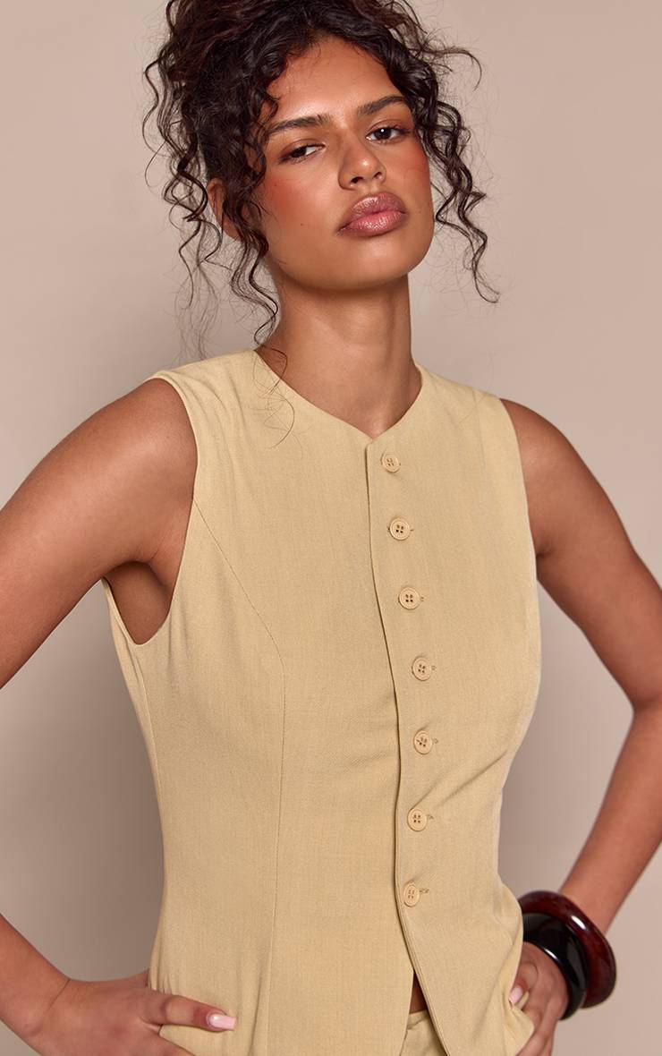 Vert Sauge Ensemble Coordonné Gilet Ajusté En Tissu Tissé