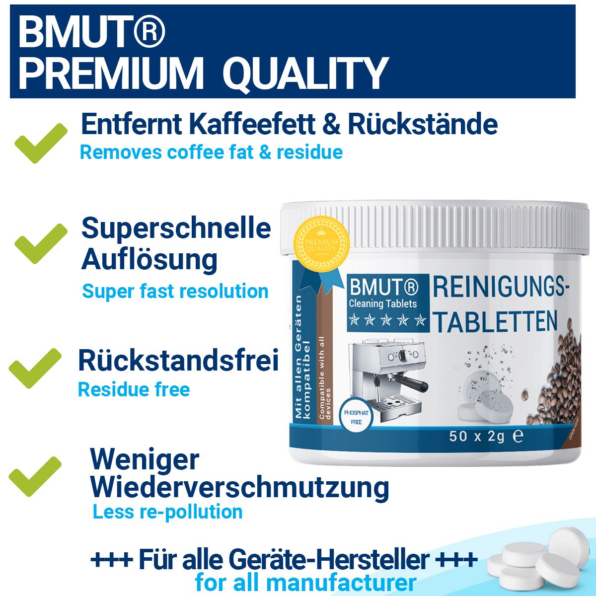 BMUT Reinigungstabletten für Kaffeevollautomaten, Kapselmaschinen & Kaffeemaschinen