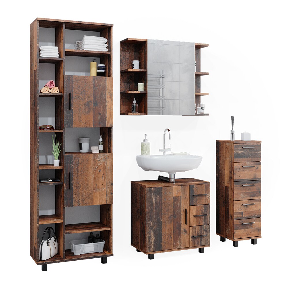 Vicco Badmöbelset Ilias Old Style modern Badezimmerschrank Badschrank Badezimmermöbel Waschtischunterschrank Waschbeckenunterschrank Spiegelschrank Midischrank Hochschrank Schranktür Schrankschublade