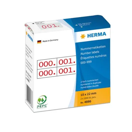 HERMA Nummernetiketten 0-999, doppelt, selbstklebend, rot, 10 x 22mm
