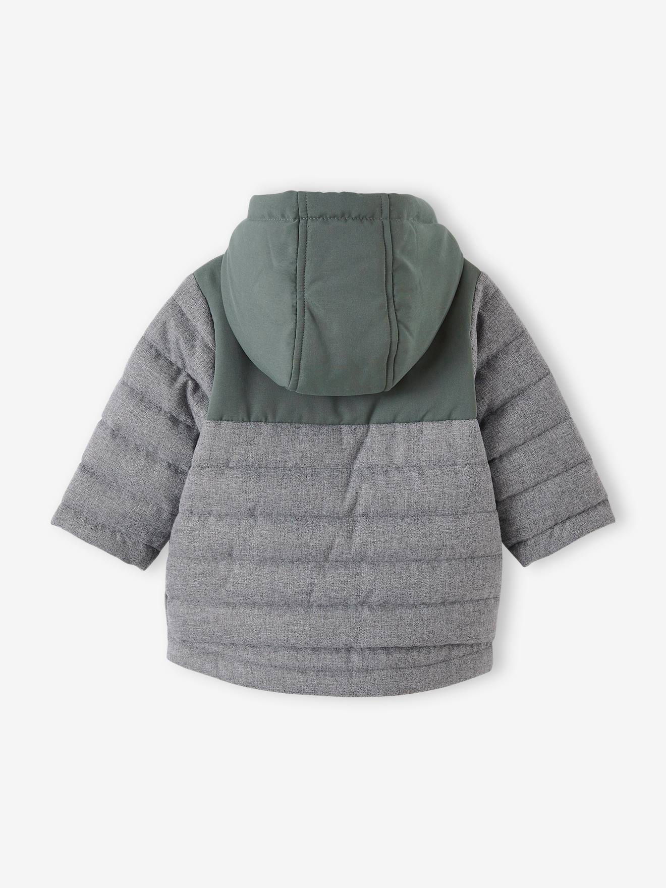 Parka 3 em 1 para bebê menino com jaqueta removível de malha azul-escura lisa.