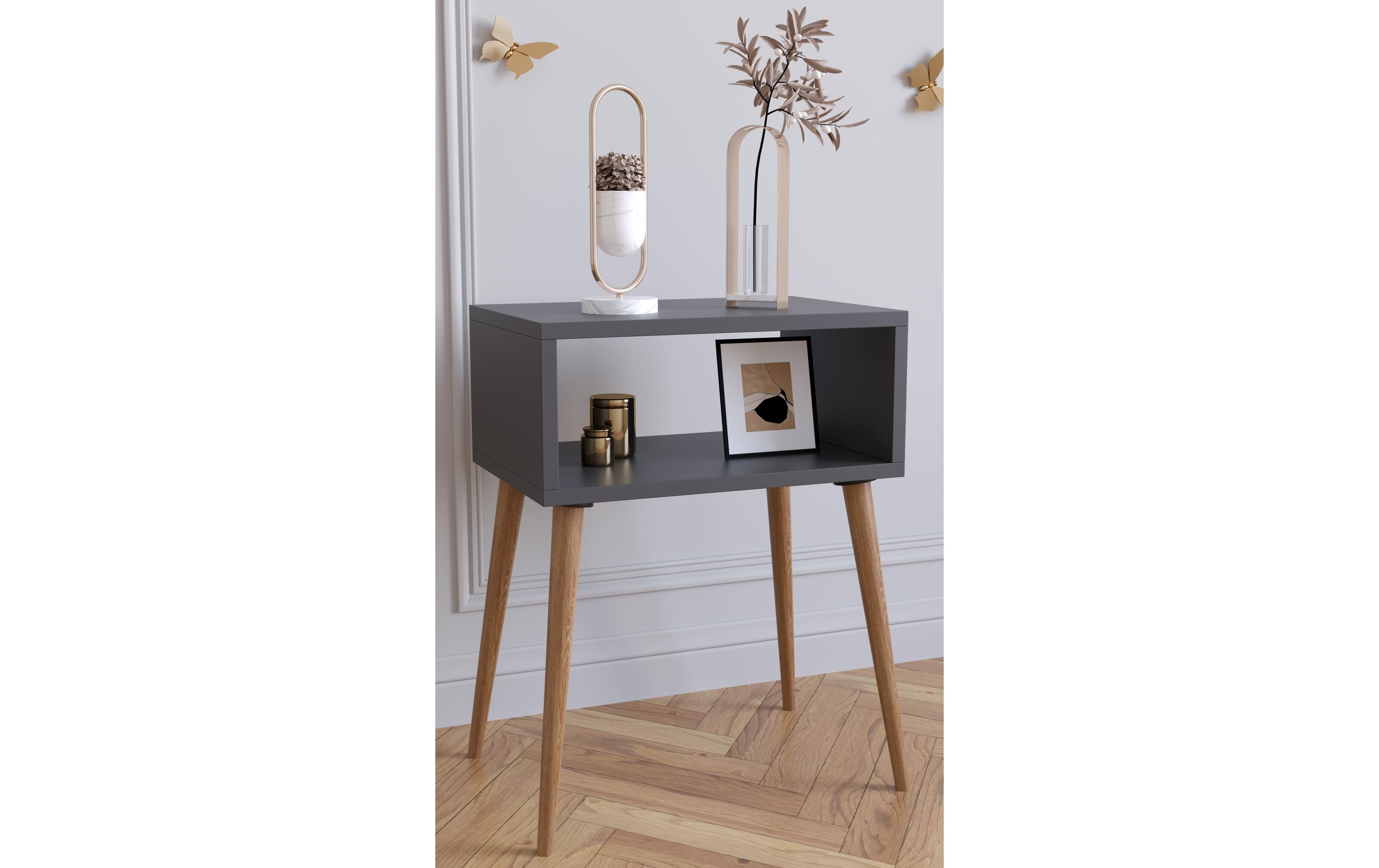 Nachttisch Singol M 44.5 x 60 cm, Anthrazit/Honig-EicheNachtschrank im Retro-Design
