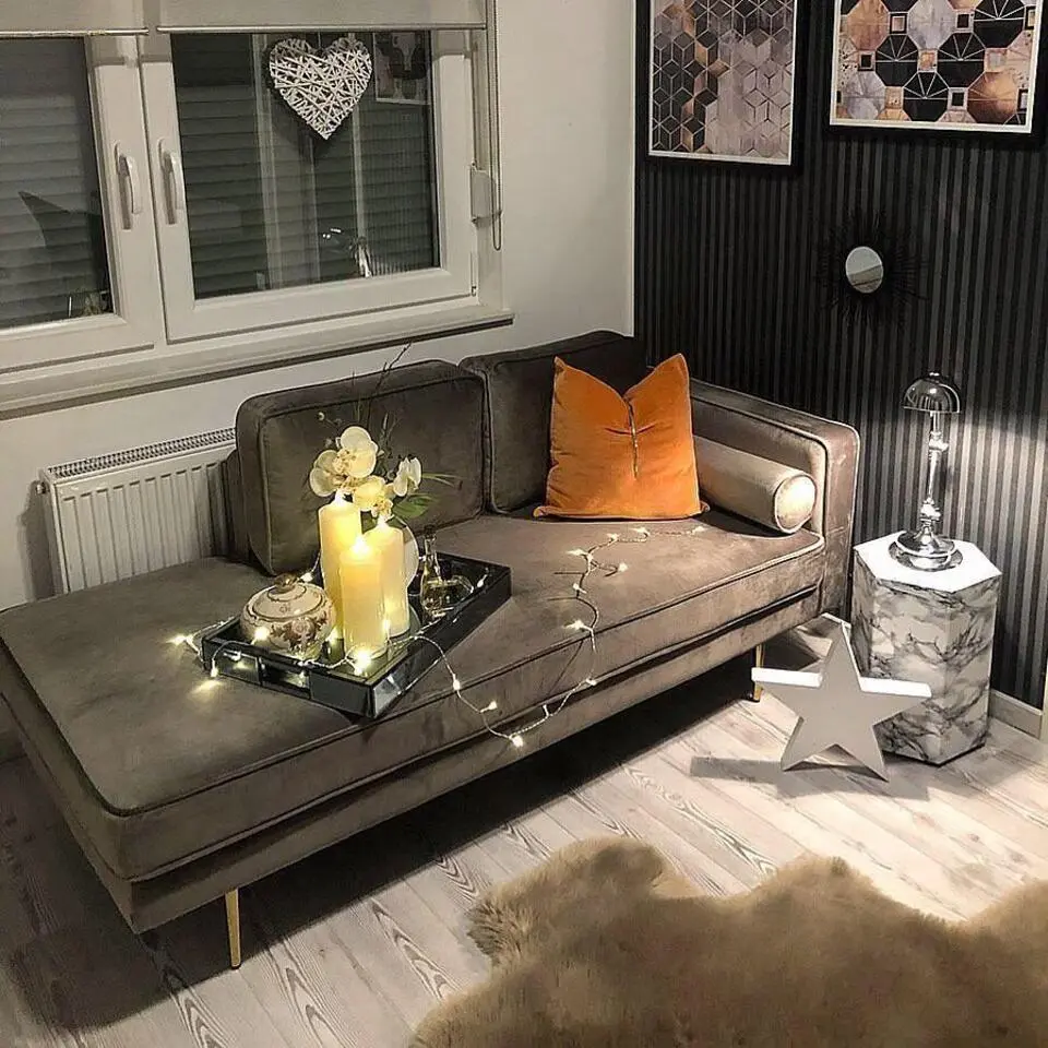 MIRAMAS - Chaise longue - Grijs - Rechterzijde - Fluweel
