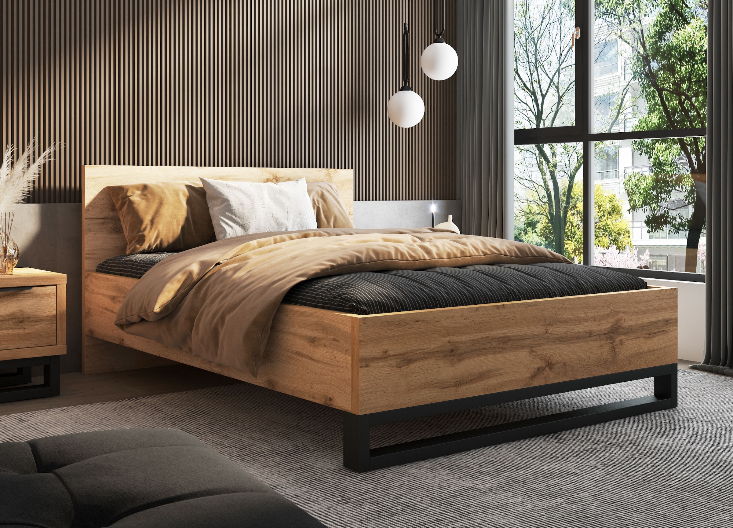 Home affaire Bettgestell »Bronne, TOPESELLER! Industrial Design« In den Breiten 140cm, 160cm und 180cm,  mit Kufen in Metalloptik, FSC-zertifiziert, Made in EU
