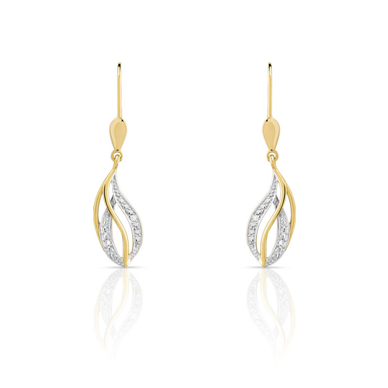 Boucles d'oreilles or 375 2 tons dormeuses diamants