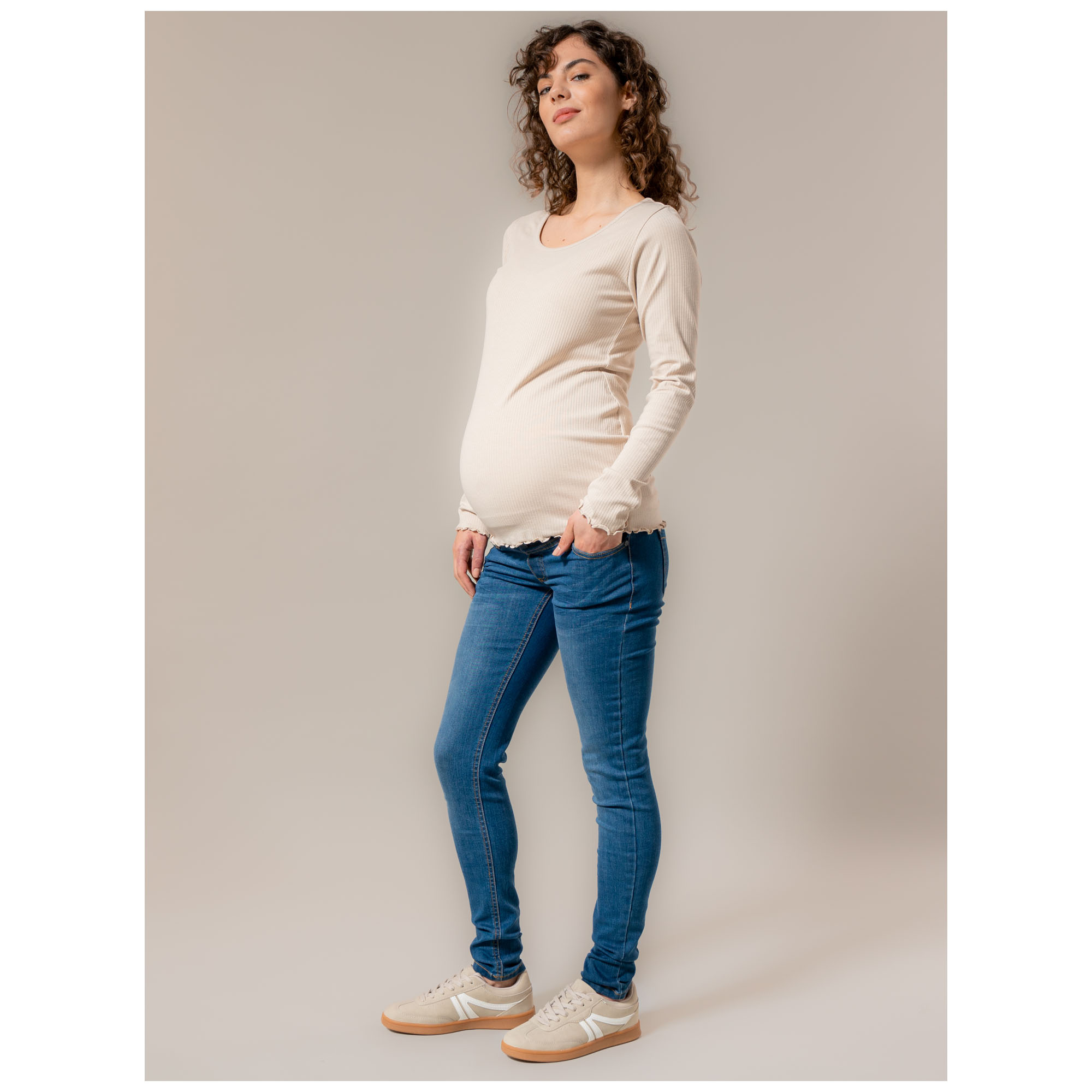 Prénatal zwangerschapsshirt lange mouwen effen beige