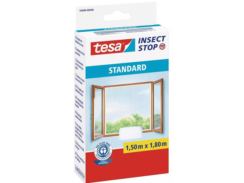 tesa Fliegengitter -Set Standard, 2x 1.5 m x 1.8 m, Weiss Zuschneidbarer Insektenschutz Insect Stop ohne Bohren für Fenster, 2er-Pack