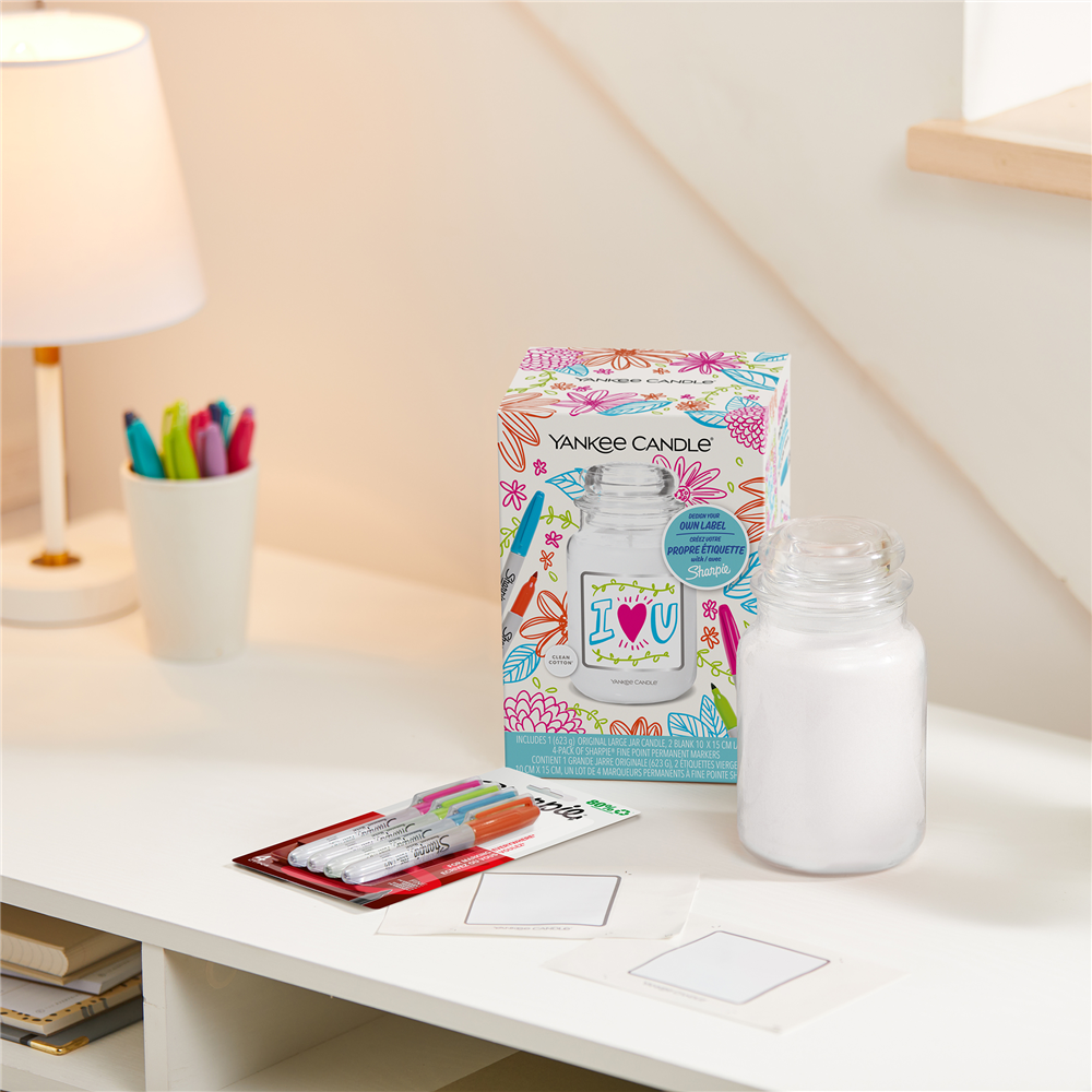 (7-tlg. Set) Sharpie Duftkerze im Glas Gestalten DIY Large Jar Geschenkset mit 4 Permanent Marker (10.17578.067E-1) - Clean Cotton